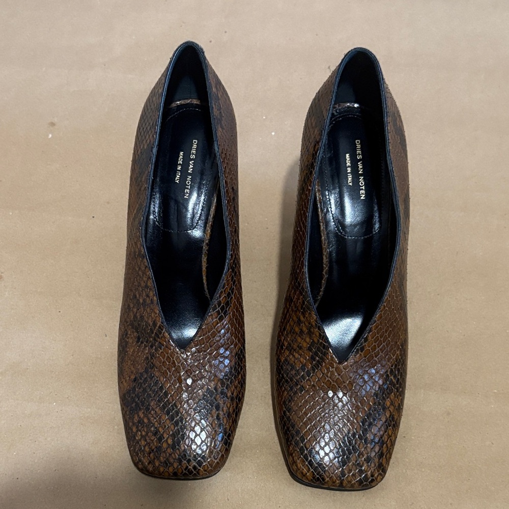 Authentic Dries Van Noten Brown Snakeskin Heels - size 41